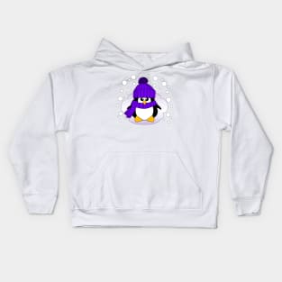 Christmas Penguin with Purple Hat and Scarf Kids Hoodie